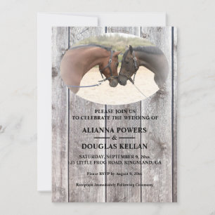 Invitation Chevaux de pays Gris Barnboard Mariage