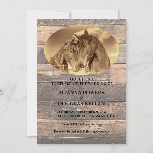 Invitation Chevaux de pays Sepia Mariage (Devant)