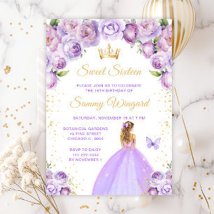 Invitation Cheveux Blonds Violet Clair Princesse Sweet Seize 