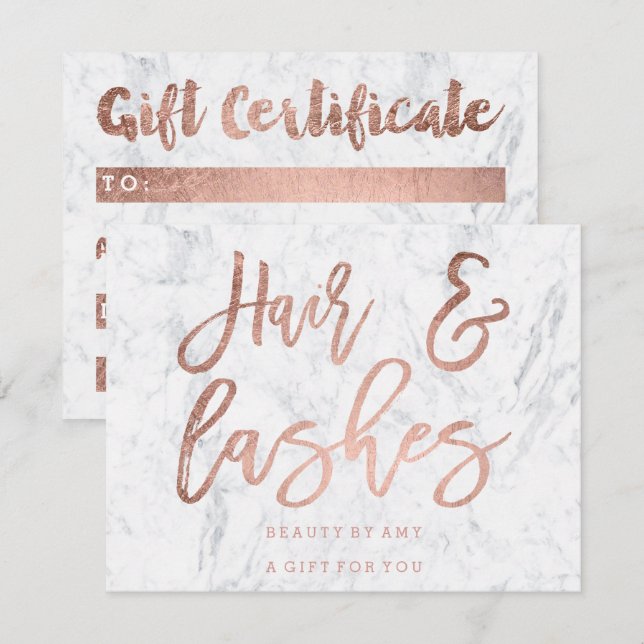Invitation Cheveux de certificat-cadeau coups de rose en marb (Devant / Derrière)