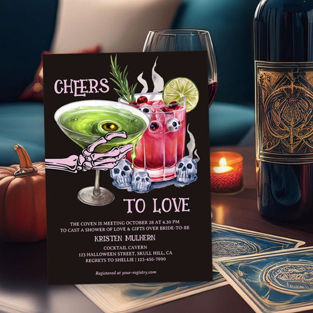 Invitation Cheveux to Love Gruesome Cocktails Fête des mariée (Cheers to Love - gruesome cocktails halloween bridal shower invitation by Darling & May)