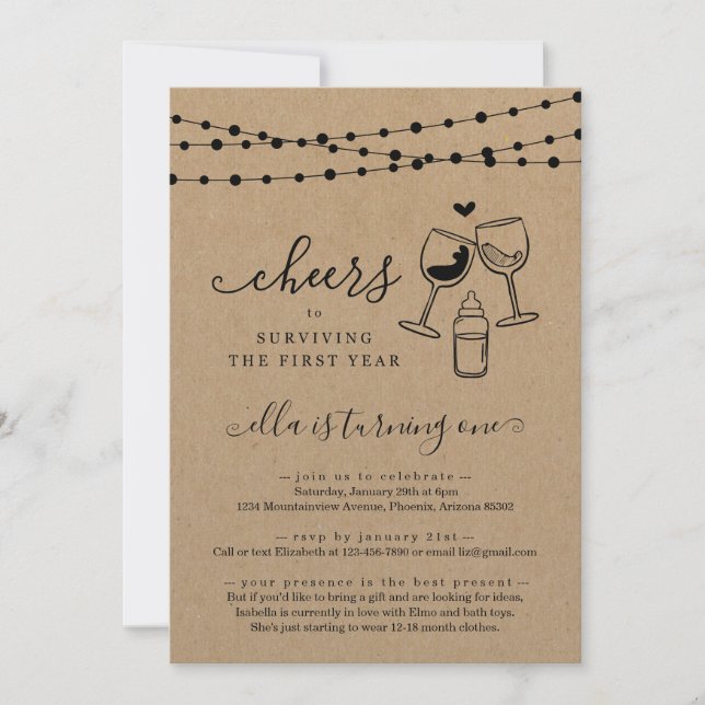 Invitation Cheveux Vin Drôle Premier Anniversaire Fête Invita (Devant)
