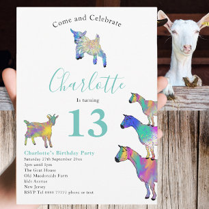 Invitation Chèvre Amoureux des animaux à thème fête d'anniver