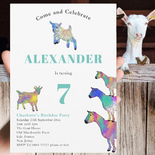 Invitation Chèvres Coloré Animal de ferme Art 7e fête d'anniv