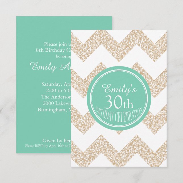 Invitation Chevron Custom 30th Birthday Choose Color (Devant / Derrière)