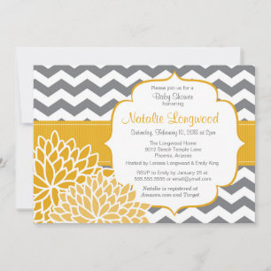 Invitation Chevron Floral moderne bébé ou jaune d'une douche 