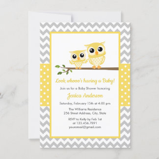 Invitation Chevron gris jaune Baby shower de chouette neutre
