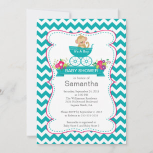 Invitation Chevron Monkey Dans Le Baby shower Carriage Boys