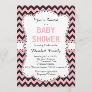 Invitation Chevron noir et rose, Baby shower