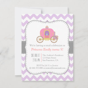 Invitation Chevron pourpre, fête d'anniversaire de princesse