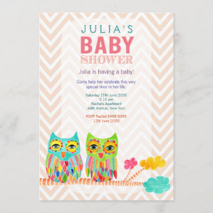 Invitation Chevron Rainbow Owens in Tree Baby shower Invitati