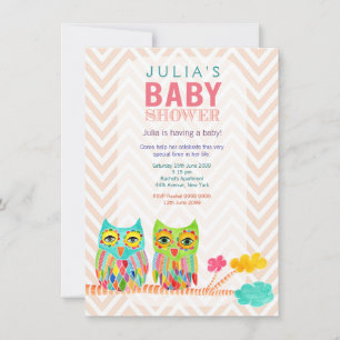 Invitation Chevron Rainbow Owls in Tree Baby shower Invitatio