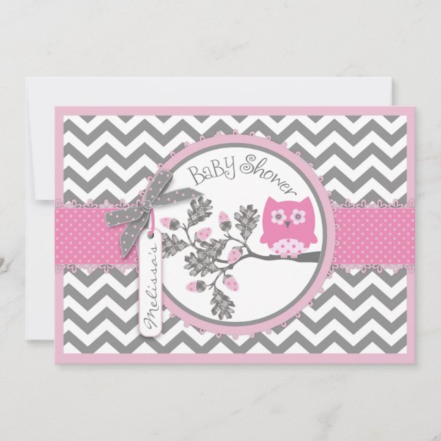 Invitation Chevron rose Baby shower d'impression (Devant)
