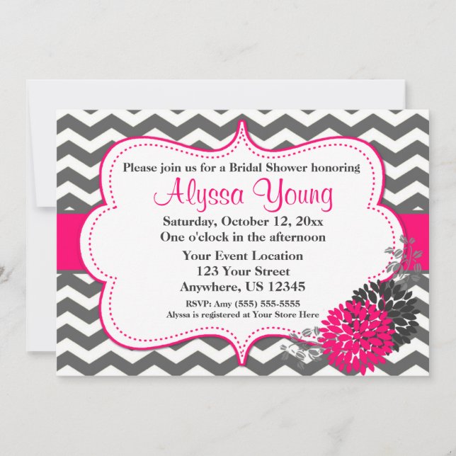 Invitation Chevron rose Chaud gris foncé (Devant)