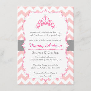 Invitation Chevron rose, Couronne de princesse, Baby shower f
