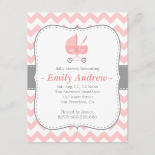 Invitation Chevron rose et blanc de baby shower - avec la