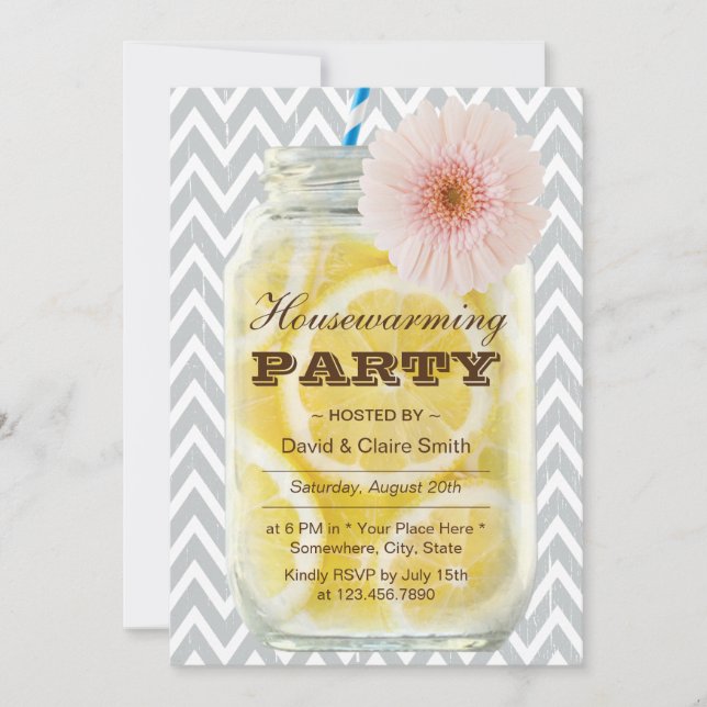 Invitation Chevron Stripes Été Lemonade Fête de chauffage dom (Devant)