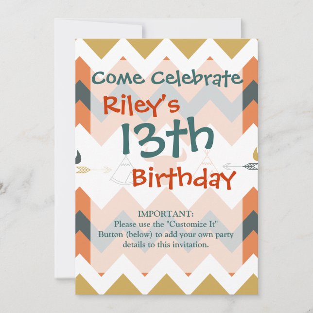 Invitation Chevron Teepee Arrow Skuls amérindiens (Devant)