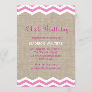 Invitation Chevrons roses à l'invitation d'anniversaire de