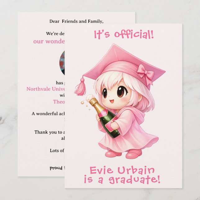Invitation 🍾🎓Chibi Champagne Celebration Announcement (Devant / Derrière)