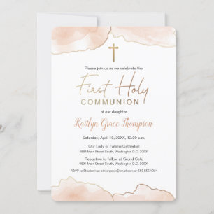 Invitation Chic 1ère Communion Airée Aquarelle rose douce