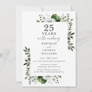 Invitation Chic 25e anniversaire Mariage Monogramme Floral