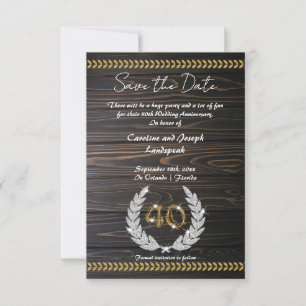 Invitation Chic 40e anniversaire Bois & Or Enregistrer la dat