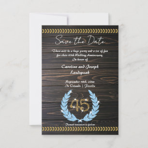 Invitation Chic 45e anniversaire Bois et or Enregistrer la da