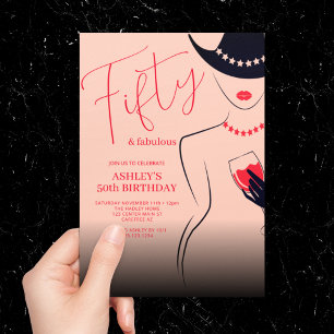 Invitation Chic 50 et Fabuleux Anniversaire Rouge Rose