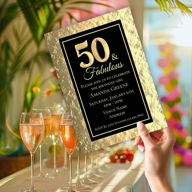 Invitation Chic 50 & Fabuleux Gold Birthday Party (Chic 50 & Fabulous Gold Birthday Party Invitation)