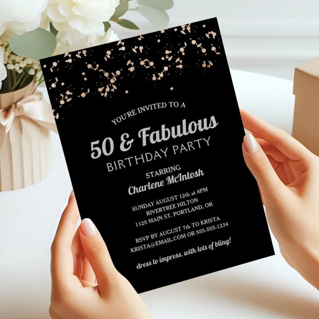 Invitation Chic 50 & Fabulous Black Gold Silver 50e anniversa (Créateur téléchargé)