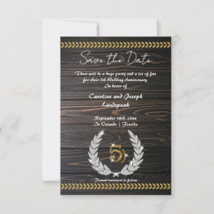 Invitation Chic 5e anniversaire Bois & Or Enregistrer la date