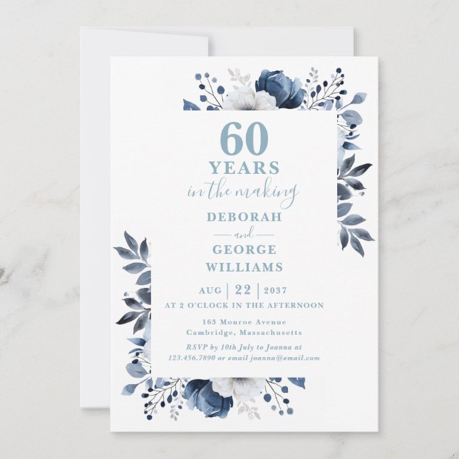 Invitation Chic 60e anniversaire Mariage Monogramme Floral (Devant)