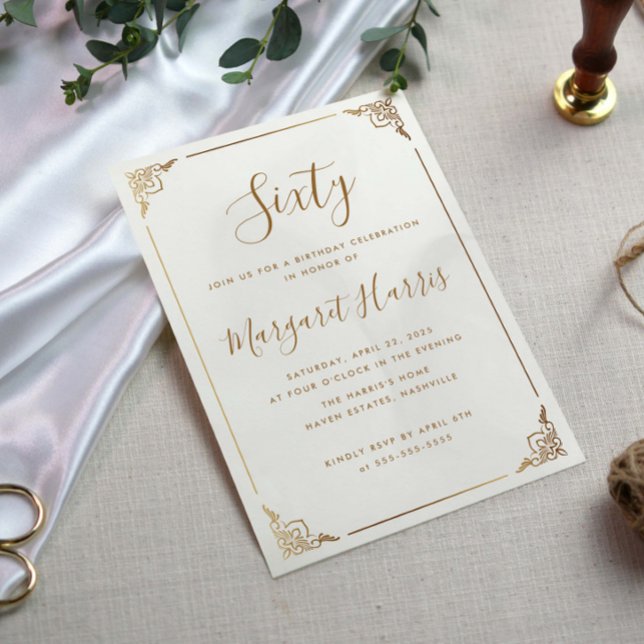 Invitation Chic 60e Soixante Or de la calligraphie de cadre A (Créateur téléchargé)