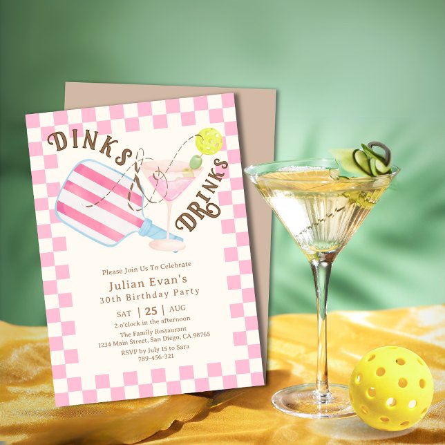 Invitation Chic À damiers Boissons & Boissons Pickleball Anni (Chic Navy Blue Beer Label Brewery Theme Birthday Invitation)