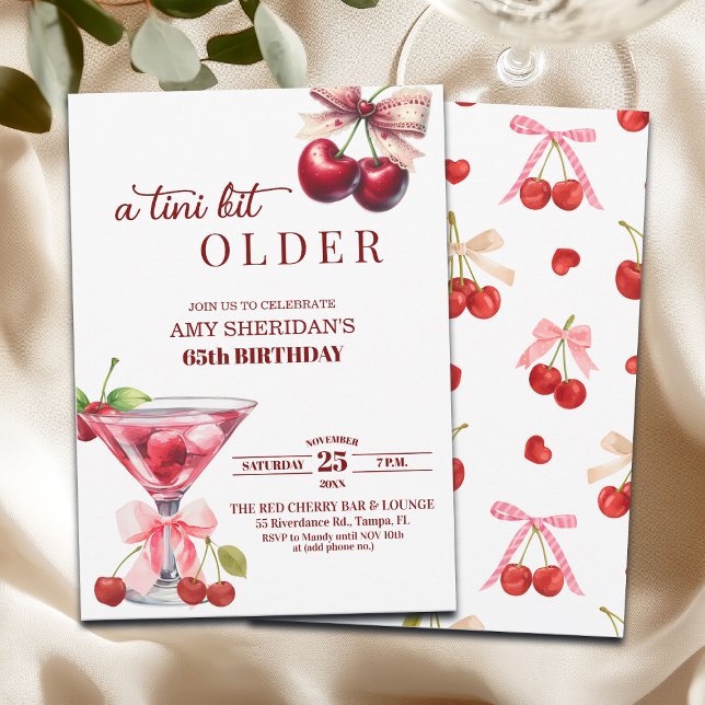Invitation Chic A Tini Bit Older Cherry Martini 65th Birthday (Créateur téléchargé)