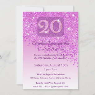 Invitation Chic Anniversaire 20 ans Paillettes Roses