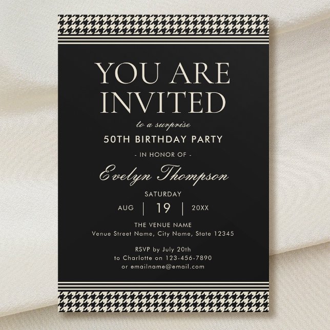Invitation Chic Anniversaire Surprise 50e Noir blanc cassé (Créateur téléchargé)