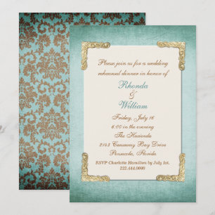 Invitation Chic Antique Aqua & Gold Mariage Dîner de répétiti