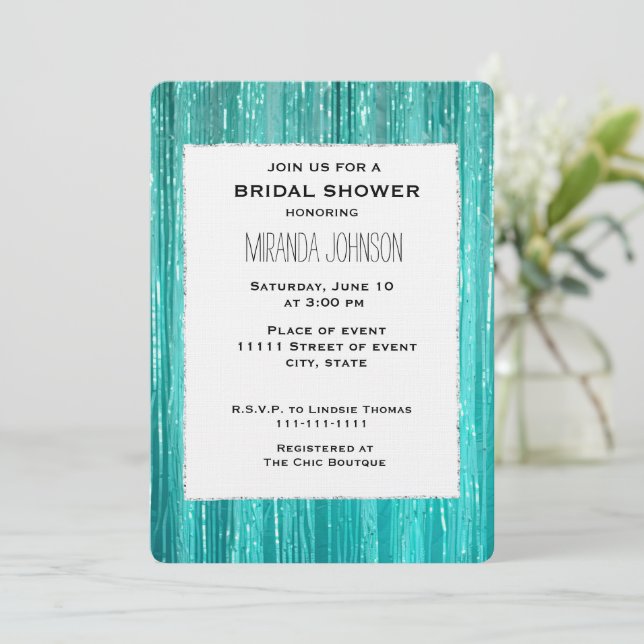 Invitation Chic Aqua Mint Tinsel Stripes Bridal Shower (Debout devant)