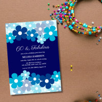 Chic Aqua Navy Blue Flower 60 Fabuleux anniversair