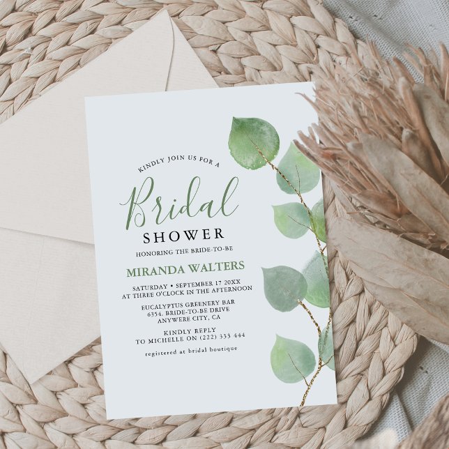 Invitation Chic Aquarelle Eucalyptus Fête des mariées de verd (Créateur téléchargé)