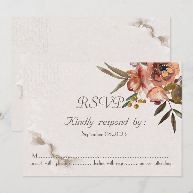 Invitation Chic Aquarelle Fleurs d'automne RSVP (Devant / Derrière)