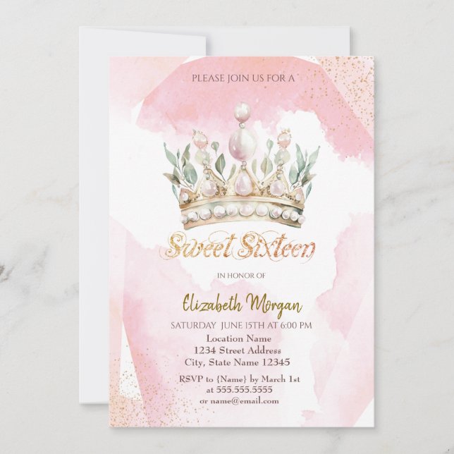 Invitation Chic Aquarelle Fleurs de Couronne doux 16 (Devant)