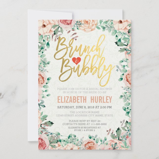 Invitation Chic Aquarelle Floral Brunch Fête des mariées Bubb (Devant)
