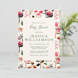 Invitation Chic Aquarelle Floral rose et Baby shower vert