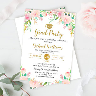 Invitation Chic Aquarelle Floral Rose Gold Party