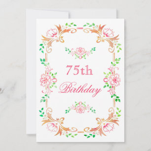 Invitation Chic aquarelle florale 75e anniversaire double fac