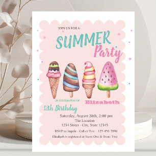 Invitation Chic aquarelle Glaces Fête d'été