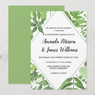 Invitation Chic Aquarelle sauvage prairie vert diamant Mariag